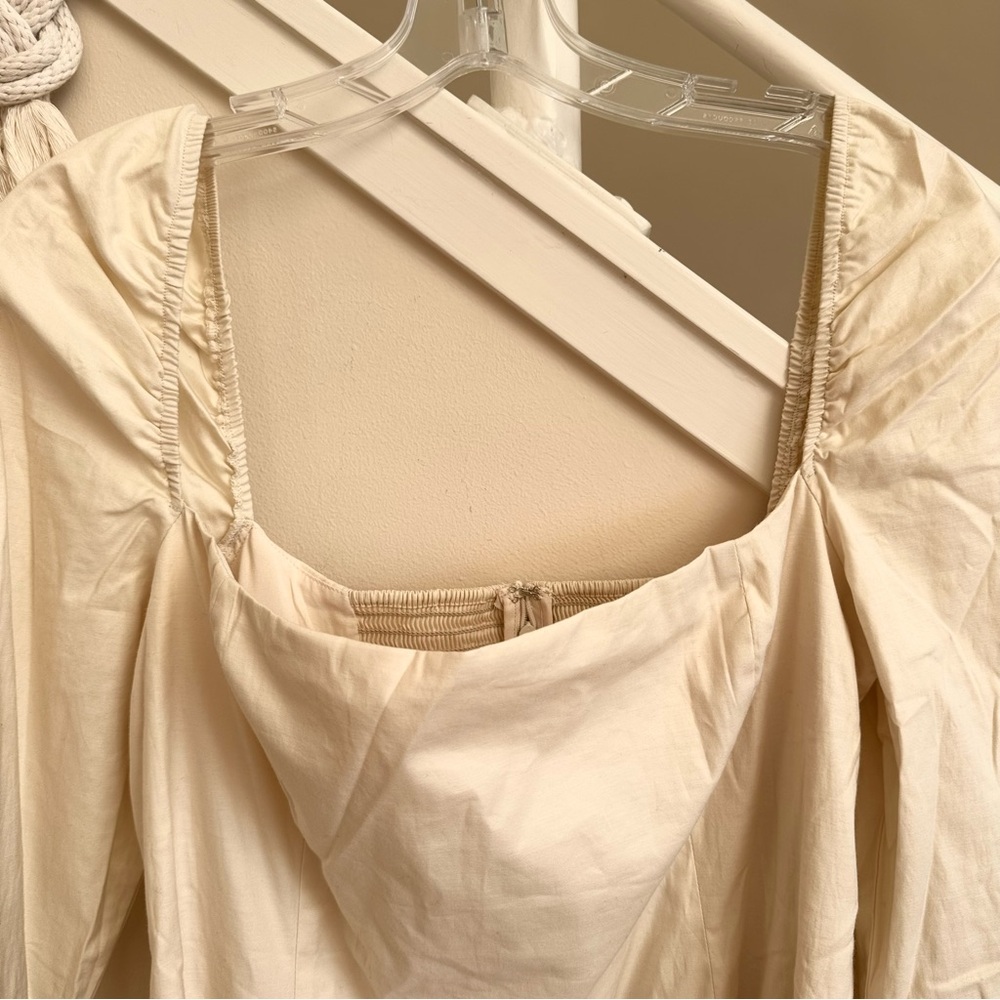 Reformation Luella Long Sleeve Square Neck Pleated Skirt Mini Dress Cream 12 NWT - Picture 6 of 15